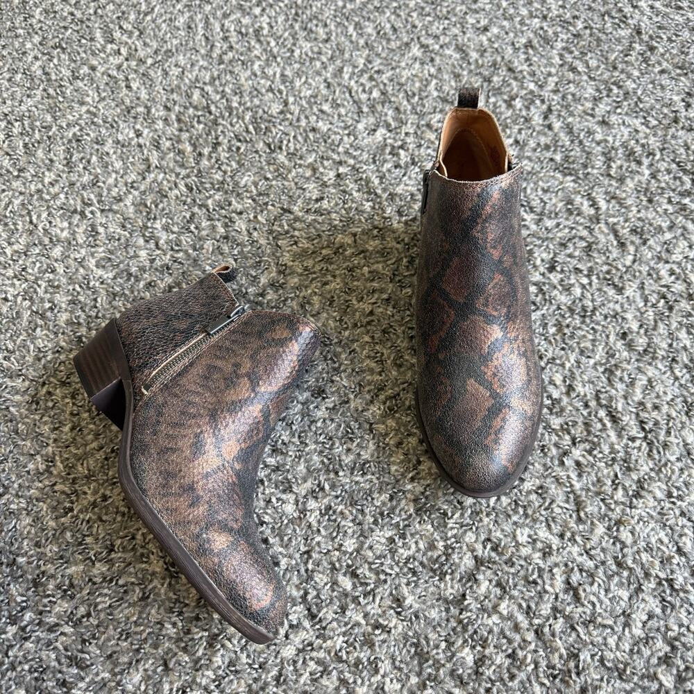 Lucky Brand Basel Ankle Boots Size 8 M Metallic Brown Snake Leather Zip New READ